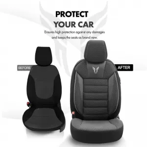 Seat Covers Otom Toro Design Universal Cotton / Artificial Leather Front / Rear Set 11 Pieces Black / Gray ΤRΟ-902-image-6317503
