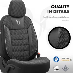 Seat Covers Otom Toro Design Universal Cotton / Artificial Leather Front / Rear Set 11 Pieces Black / Gray ΤRΟ-902-image-6317504