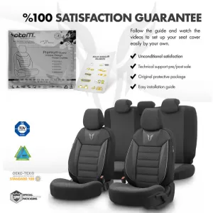 Seat Covers Otom Toro Design Universal Cotton / Artificial Leather Front / Rear Set 11 Pieces Black / Gray ΤRΟ-902-image-6317507