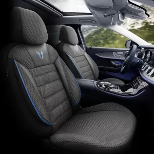 Seat Covers Otom Toro Design Universal Cotton / Artificial Leather Front / Rear Set 11 Pieces Black / Blue ΤRΟ-903-image-6317515