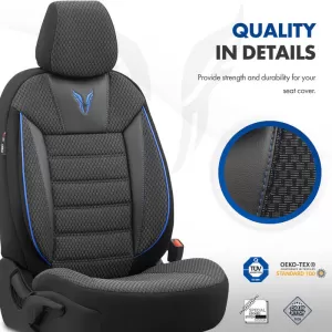 Seat Covers Otom Toro Design Universal Cotton / Artificial Leather Front / Rear Set 11 Pieces Black / Blue ΤRΟ-903-image-6317519