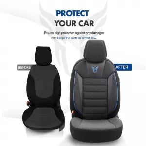 Seat Covers Otom Toro Design Universal Cotton / Artificial Leather Front / Rear Set 11 Pieces Black / Blue ΤRΟ-903-image-6317524