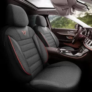 Seat Covers Otom Toro Design Universal Cotton / Artificial Leather Front / Rear Set 11 Pieces Black / Red ΤRΟ-901-image-6317527
