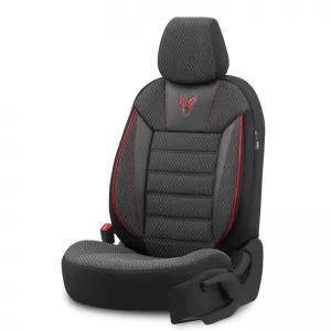 Seat Covers Otom Toro Design Universal Cotton / Artificial Leather Front / Rear Set 11 Pieces Black / Red ΤRΟ-901-image-6317529