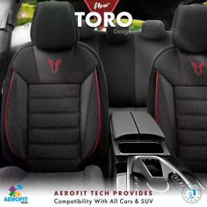 Seat Covers Otom Toro Design Universal Cotton / Artificial Leather Front / Rear Set 11 Pieces Black / Red ΤRΟ-901-image-6317531