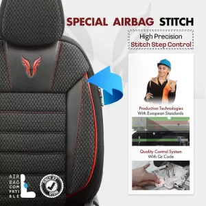 Seat Covers Otom Toro Design Universal Cotton / Artificial Leather Front / Rear Set 11 Pieces Black / Red ΤRΟ-901-image-6317533