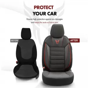 Seat Covers Otom Toro Design Universal Cotton / Artificial Leather Front / Rear Set 11 Pieces Black / Red ΤRΟ-901-image-6317534