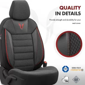 Seat Covers Otom Toro Design Universal Cotton / Artificial Leather Front / Rear Set 11 Pieces Black / Red ΤRΟ-901-image-6317535