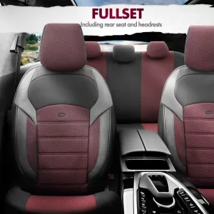 Seat Covers Otom Toro Design Universal Jacquard/ Leather Front / Rear Set 11 Pieces Red / Black ΝΟV-3303-image-6317539