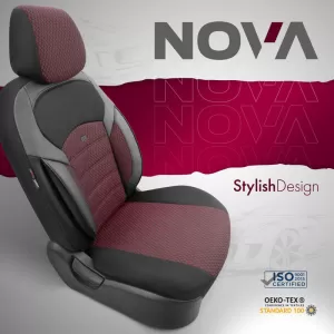 Seat Covers Otom Toro Design Universal Jacquard/ Leather Front / Rear Set 11 Pieces Red / Black ΝΟV-3303-image-6317541