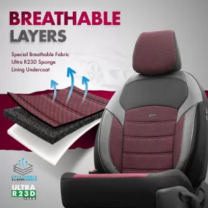 Seat Covers Otom Toro Design Universal Jacquard/ Leather Front / Rear Set 11 Pieces Red / Black ΝΟV-3303-image-6317542