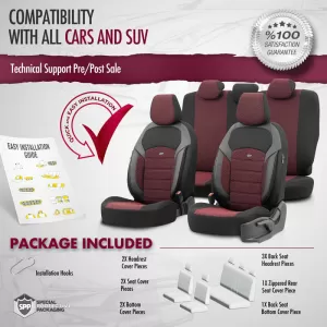 Seat Covers Otom Toro Design Universal Jacquard/ Leather Front / Rear Set 11 Pieces Red / Black ΝΟV-3303-image-6317545