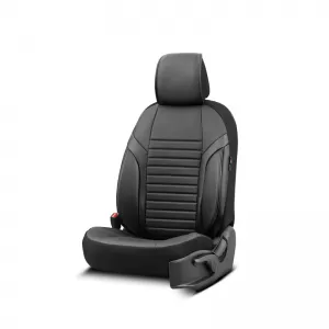 Seat Covers Otom Coral Design Universal Full Artificial Leather Front / Rear Set 11 Pieces Black CRAL-101-image-6317613