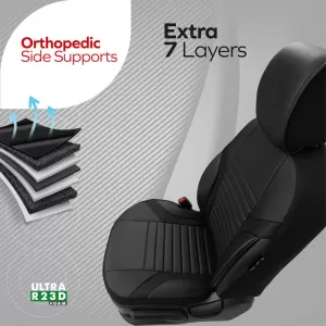 Seat Covers Otom Coral Design Universal Full Artificial Leather Front / Rear Set 11 Pieces Black CRAL-101-image-6317615