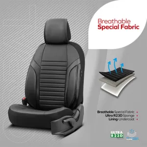 Seat Covers Otom Coral Design Universal Full Artificial Leather Front / Rear Set 11 Pieces Black CRAL-101-image-6317616