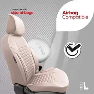 Seat Covers Otom Coral Design Universal Full Artificial Leather Front / Rear Set 11 Pieces Beige CRAL-102-image-6317631
