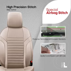 Seat Covers Otom Coral Design Universal Full Artificial Leather Front / Rear Set 11 Pieces Beige CRAL-102-image-6317636