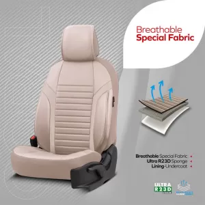 Seat Covers Otom Coral Design Universal Full Artificial Leather Front / Rear Set 11 Pieces Beige CRAL-102-image-6317637