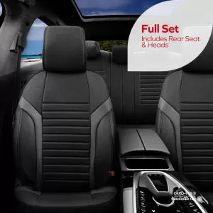 Seat Covers Otom Coral Design Universal Full Artificial Leather Front / Rear Set 11 Pieces Black / Gray CRAL-106-image-6317650