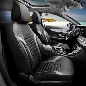 Seat Covers Otom Coral Design Universal Full Artificial Leather Front / Rear Set 11 Pieces Black / Gray CRAL-106-image-6317651
