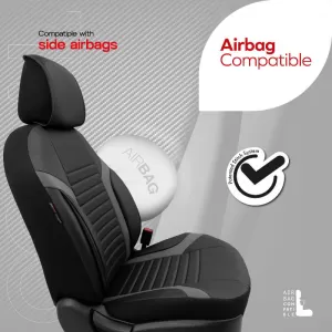 Seat Covers Otom Coral Design Universal Full Artificial Leather Front / Rear Set 11 Pieces Black / Gray CRAL-106-image-6317655