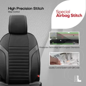 Seat Covers Otom Coral Design Universal Full Artificial Leather Front / Rear Set 11 Pieces Black / Gray CRAL-106-image-6317657