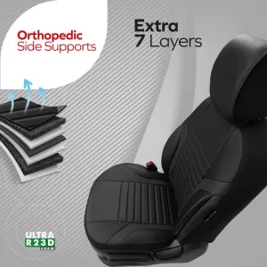 Seat Covers Otom Coral Design Universal Full Artificial Leather Front / Rear Set 11 Pieces Black / Gray CRAL-106-image-6317659