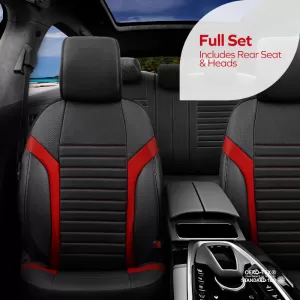 Seat Covers Otom Coral Design Universal Full Artificial Leather Front / Rear Set 11 Pieces Black / Red CRAL-104-image-6317667