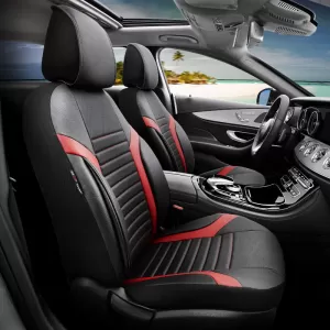 Seat Covers Otom Coral Design Universal Full Artificial Leather Front / Rear Set 11 Pieces Black / Red CRAL-104-image-6317668