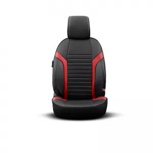 Seat Covers Otom Coral Design Universal Full Artificial Leather Front / Rear Set 11 Pieces Black / Red CRAL-104-image-6317671