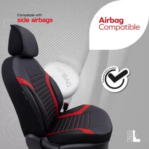Seat Covers Otom Coral Design Universal Full Artificial Leather Front / Rear Set 11 Pieces Black / Red CRAL-104-image-6317672