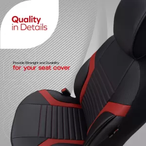 Seat Covers Otom Coral Design Universal Full Artificial Leather Front / Rear Set 11 Pieces Black / Red CRAL-104-image-6317673