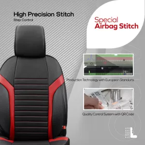 Seat Covers Otom Coral Design Universal Full Artificial Leather Front / Rear Set 11 Pieces Black / Red CRAL-104-image-6317674