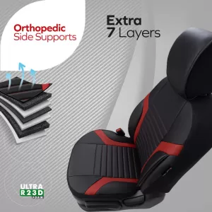 Seat Covers Otom Coral Design Universal Full Artificial Leather Front / Rear Set 11 Pieces Black / Red CRAL-104-image-6317675