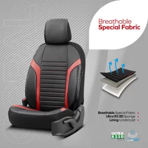 Seat Covers Otom Coral Design Universal Full Artificial Leather Front / Rear Set 11 Pieces Black / Red CRAL-104-image-6317676