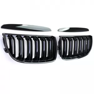 Front Grilles suitable for BMW 3 E90/E91 05-08 M4 Look with Double Grille Glossy Black 4 Pcs-image-6318983