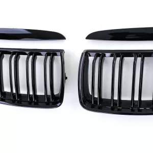 Front Grilles suitable for BMW 3 E90/E91 05-08 M4 Look with Double Grille Glossy Black 4 Pcs-image-6318984