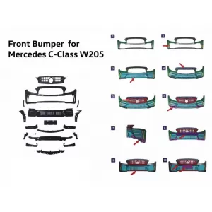 Front Bumper suitable for Mercedes-Benz C-Class C205/W205 14-21 GTR Look (Black Mamba) with Black/Chrome Grille (Black Mamba)-image-6319251
