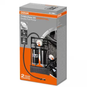 Foot Pump Double With Pressure Gauge 7Bar 100psi Osram OFP20ESN