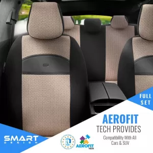 Seat Covers Otom Smart Design Universal Cotton / Leather Front / Rear Set 11 Pieces Black / Beige SLTSMT106-NZ-image-6320096