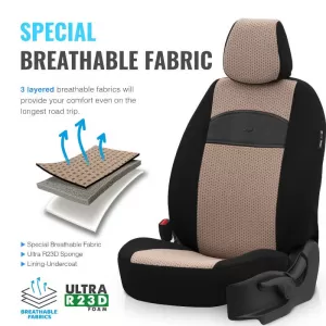 Seat Covers Otom Smart Design Universal Cotton / Leather Front / Rear Set 11 Pieces Black / Beige SLTSMT106-NZ-image-6320097