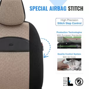 Seat Covers Otom Smart Design Universal Cotton / Leather Front / Rear Set 11 Pieces Black / Beige SLTSMT106-NZ-image-6320098
