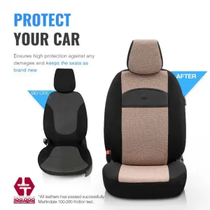 Seat Covers Otom Smart Design Universal Cotton / Leather Front / Rear Set 11 Pieces Black / Beige SLTSMT106-NZ-image-6320099