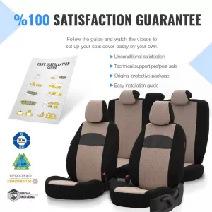 Seat Covers Otom Smart Design Universal Cotton / Leather Front / Rear Set 11 Pieces Black / Beige SLTSMT106-NZ-image-6320101