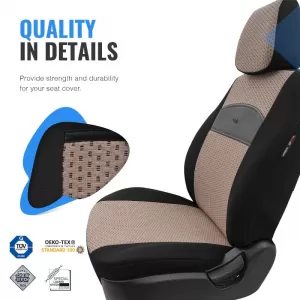 Seat Covers Otom Smart Design Universal Cotton / Leather Front / Rear Set 11 Pieces Black / Beige SLTSMT106-NZ-image-6320103