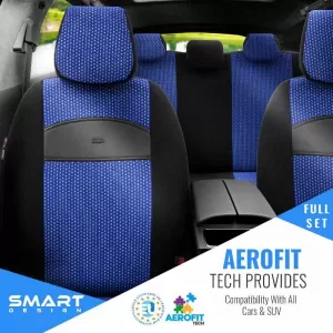 Seat Covers Otom Smart Design Universal Cotton / Leather Front / Rear Set 11 Pieces Black / Blue SLTSMT104-NZ-image-6320112
