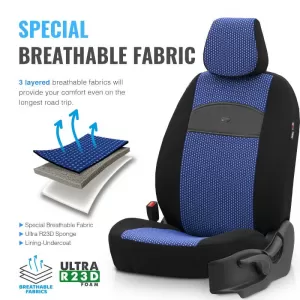 Seat Covers Otom Smart Design Universal Cotton / Leather Front / Rear Set 11 Pieces Black / Blue SLTSMT104-NZ-image-6320113