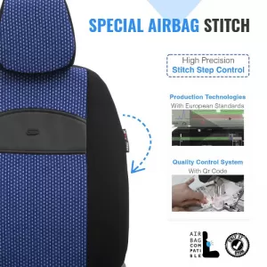 Seat Covers Otom Smart Design Universal Cotton / Leather Front / Rear Set 11 Pieces Black / Blue SLTSMT104-NZ-image-6320114
