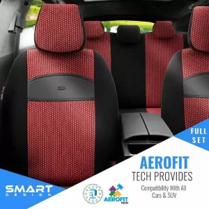 Seat Covers Otom Smart Design Universal Cotton / Leather Front / Rear Set 11 Pieces Black / Red SLTSMT103-NZ-image-6320131