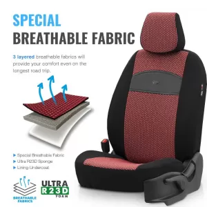 Seat Covers Otom Smart Design Universal Cotton / Leather Front / Rear Set 11 Pieces Black / Red SLTSMT103-NZ-image-6320132